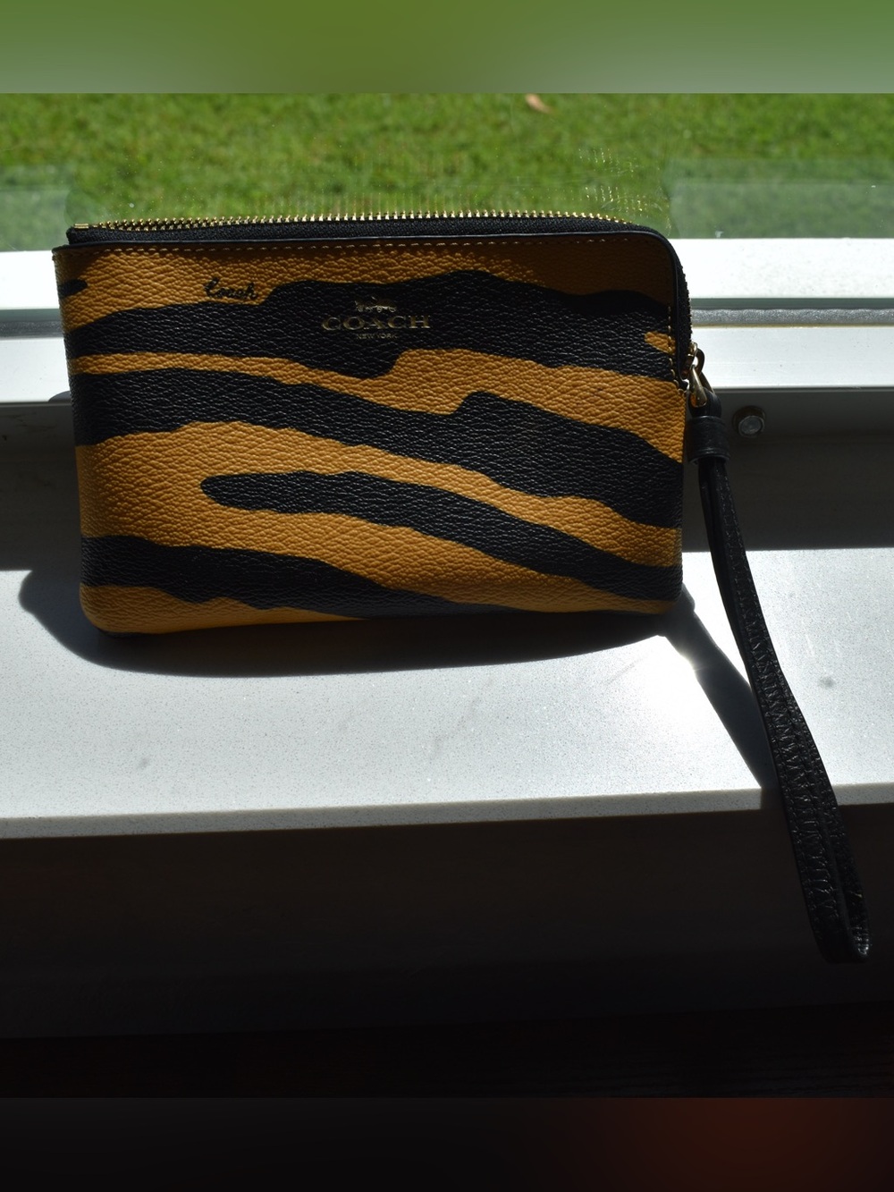 Coach Yellow and Black Zebra-Print Wristlet